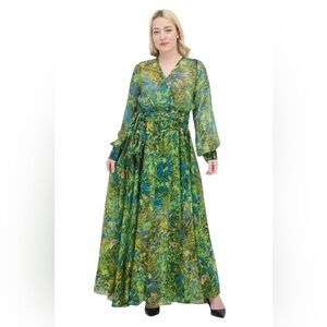 Spy Zone Exchange Women Floral Print Belted Maxi Dress Multicolor Size Large NWT